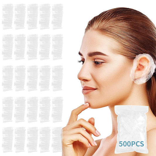Disposable Ear Covers for Shower - Waterproof Plastic Ear Covers Ear Shower Caps, Bath Ear Covers Protectors for Hair Dye Cap Hair Dryer (500 Pcs)