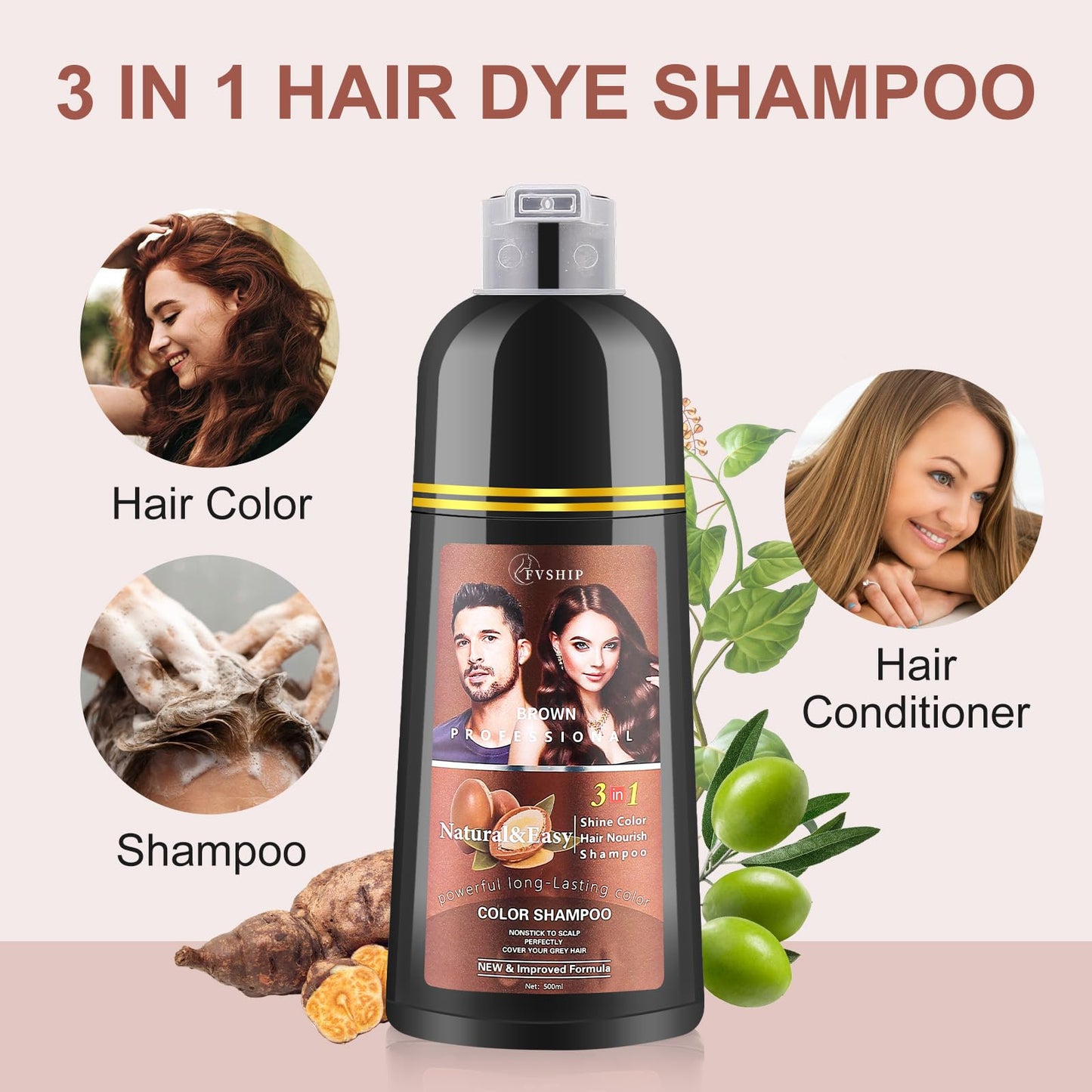 Generic Black Hair Dye Shampoo, 3 in 1 Formula, 500ml, Ammonia Free (BLACK)