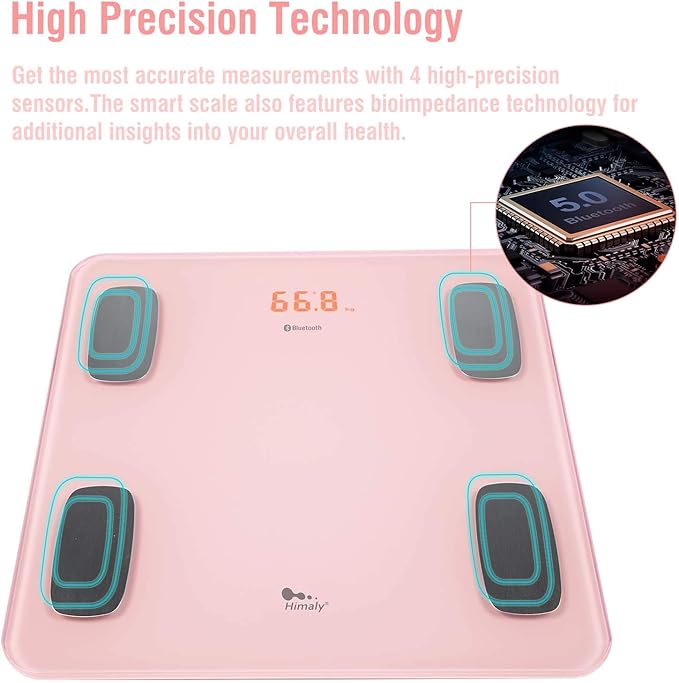 himaly Body Fat Scale, Smart BMI Scale Digital Bathroom Wireless Weight Scale, Body Monitor Health Composition Analyzer with Smartphone App sync with Bluetooth-Compatible, 400 lbs - Pink