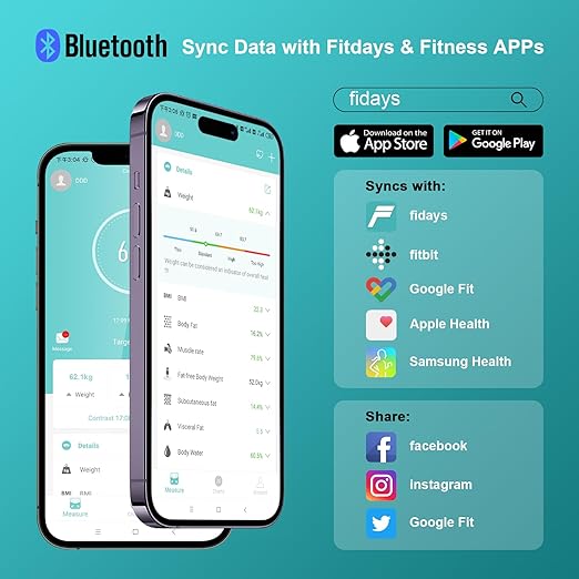 Scales for Body Weight with App 13 Body Composition Metrics, Smart Digital Bathroom Scales Bluetooth Weighing Scale Compatible with iOS Android, Max 400lbs/180kg (Green)
