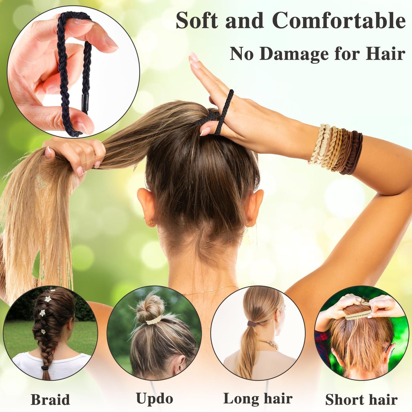 Bouiexye Hair Ties Bracelets for Women, 24PCS Boho Hair Accessories, Hair Ties for Thick Thin Hair Medium Long Hair, No Damage, Retro B