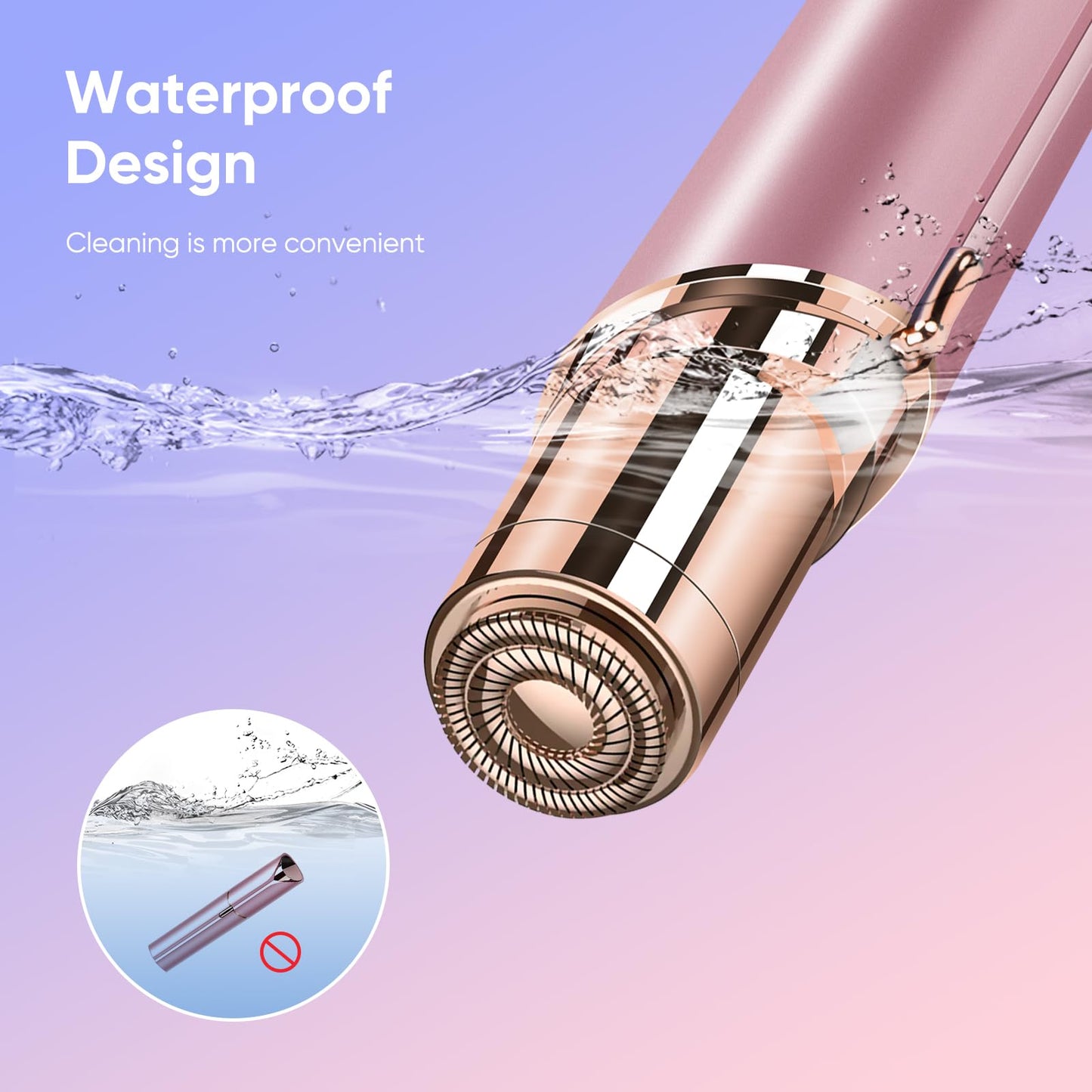 Xinvinx Facial Hair Removal for Women- as Seen on TV Painless Face Shaver -Painless Womens Facial Hair Remover with 2 Replacement Heads, Lipstick-Sized, USB Rechargeable（Rose Gold）