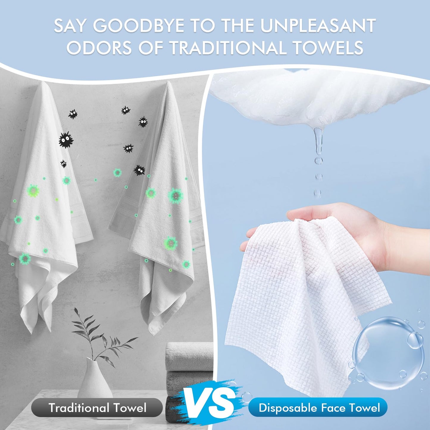 Face Towelettes Disposable, SCUNDA Disposable Face Towels, Super Soft and Thick Biodegradable Face Towels for Drying Face, Makeup Removing, Extra Large Facial Wipes for Sensitive Skin,10"×10",50 Count