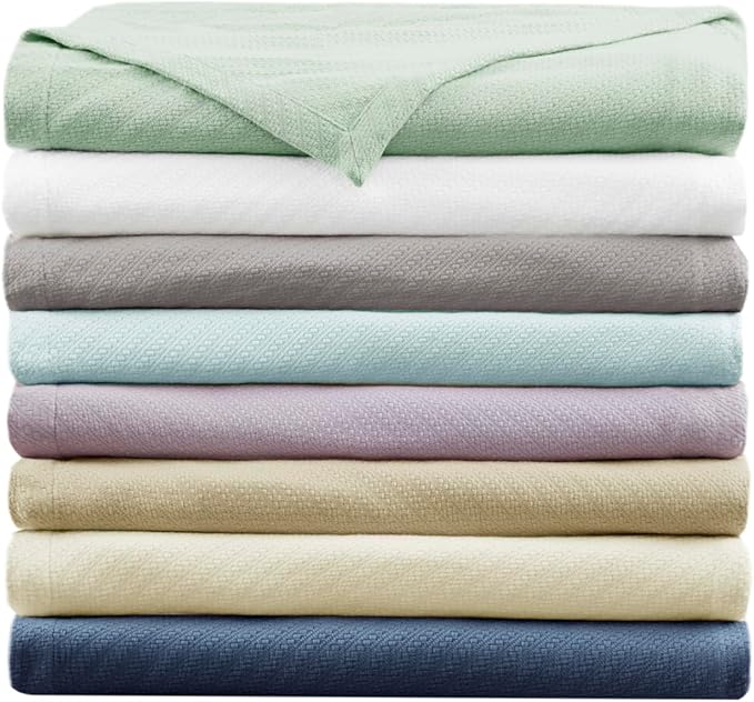 Madison Park Liquid Cotton Luxury Blanket Premium Soft Cozy 100% Ring Spun Cotton For Bed , Couch or Sofa, King, Sea Foam