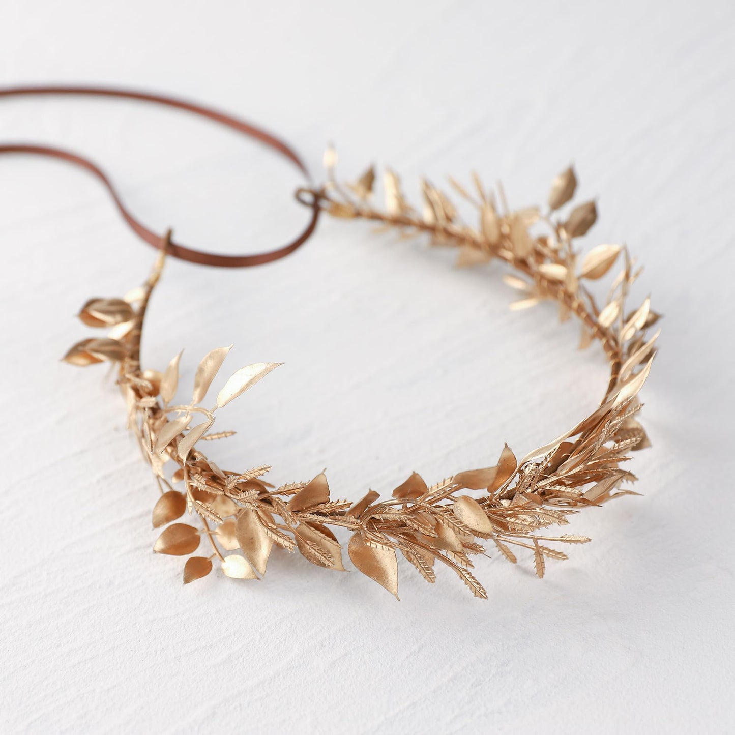 KorViSHOW Gold Leaf Headpiece Greek Goddess Bridal Hairband Golden Leaf Flower Crown Fairy Headwear for Women Girls Party Decoration Wedding Bride Accessories