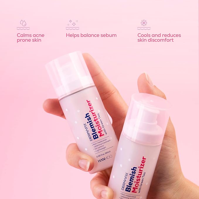 Hanhoo Dermafix Blemish Moisturizer, 2.02 Fl. Oz., with Calamine, Green Tea, and Aloe, Lightweight Daily Facial Moisturizer, for Oily, Acne-Prone Skin, Moisturizer for Acne Regimen, Korean Skincare