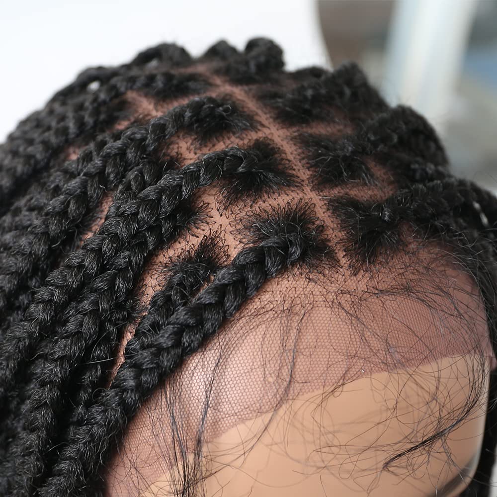 LYRICAL HAIR Cornrow Box Braided Wig for Black Women Lightweight Swiss Lace Front Baby Hair Natural Looking Micro Twist Premium Quality Kanekalon Synthetic Fiber African American Pre-Plucked Full Cap