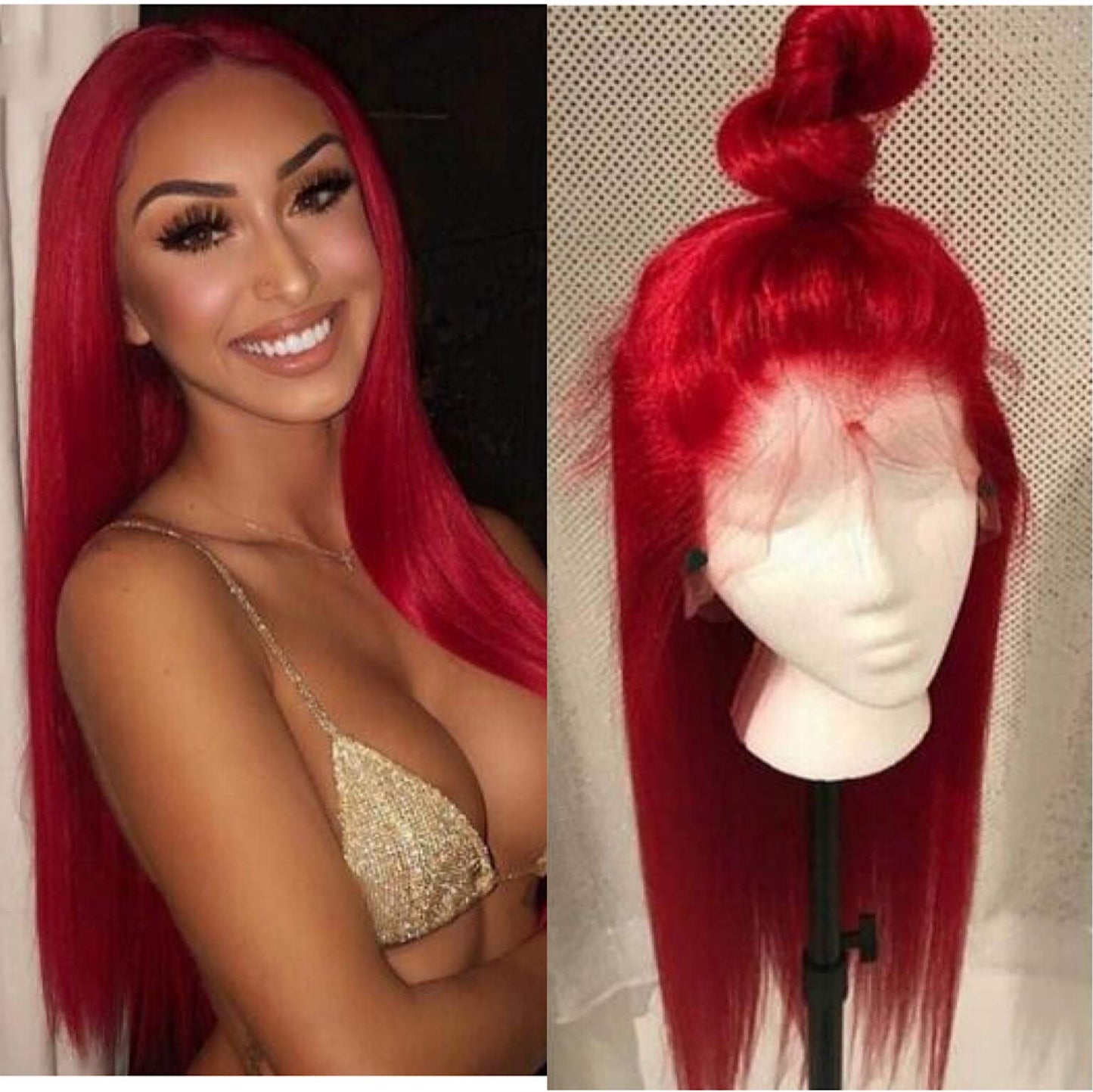KRN Red Color Brazillian Virgin Human Hair Silky Straight 130% Density Lace Front Wigs Pre-Plucked Hairline Full Lace Wig with Baby Hair for Women (16 Inch, Lace Front Wig)