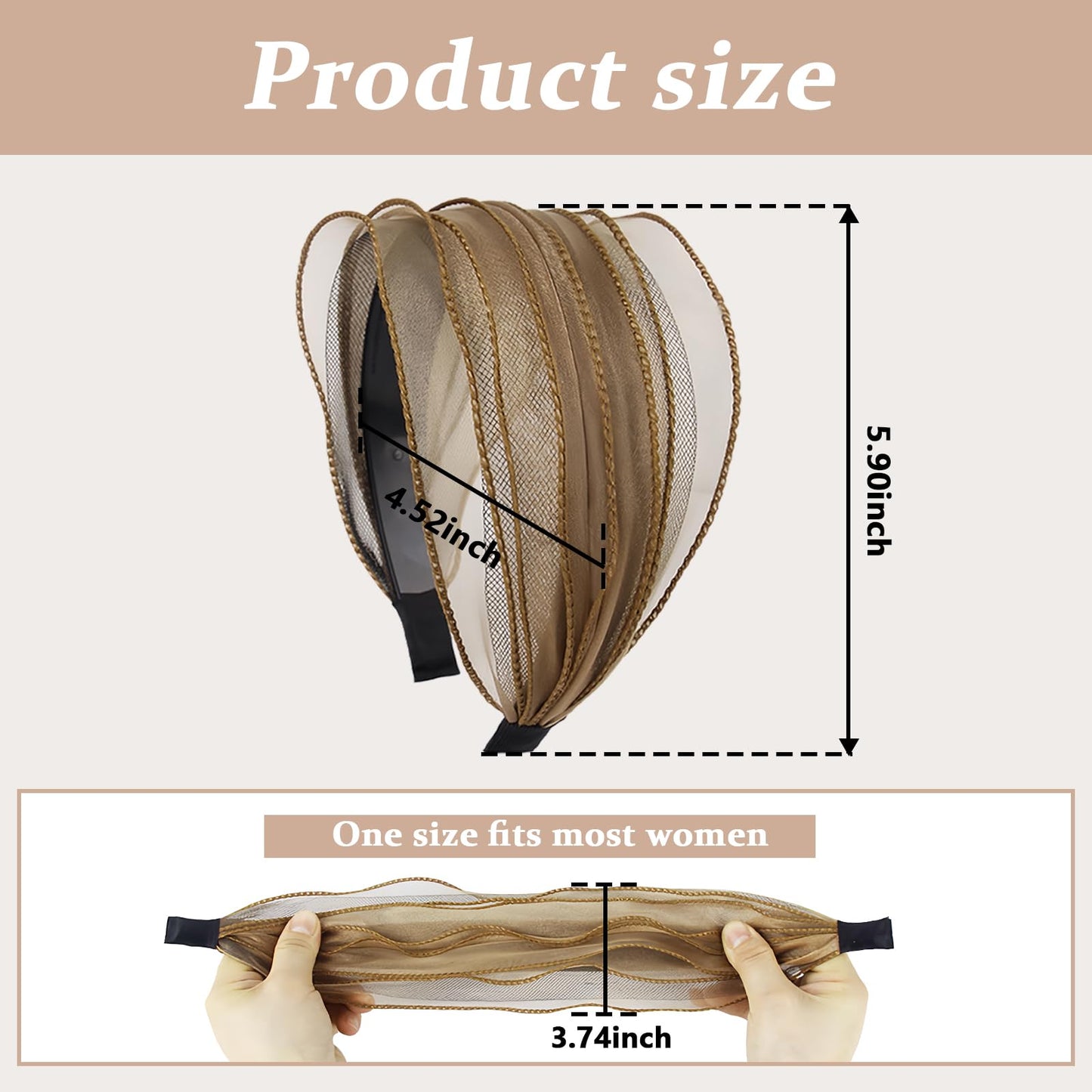 Wide Lace Headbands for Women, 4Pcs Solid Color Headband Cute Hair Hoop Vintage Knotted Hair Band with Teeth Girls Headwrap Fashion Hair Accessories (Solid Color-black,gray,khaki,coffee, Large)