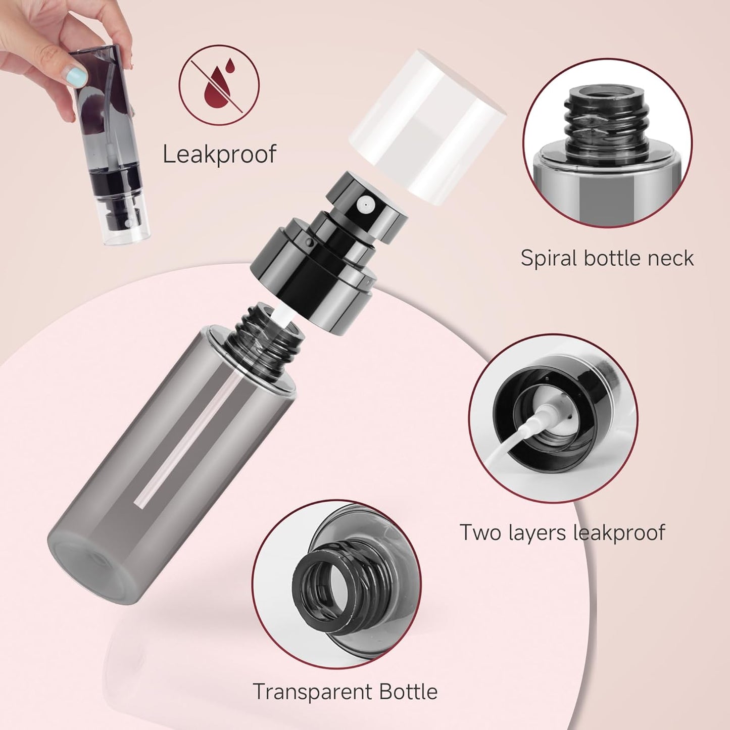 9Pack Small Spray Bottle, 2.7oz Black Plastic Fine Mist Mini Spray Bottles, Empty Refillable Travel Bottles for Hair, Cleaning, Salons, Planting, Skin Care