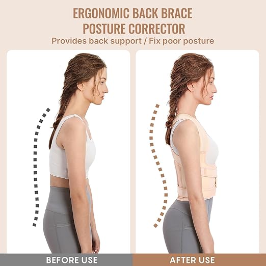 Fit Geno Back Brace Posture Corrector for Men & Women: Shoulder Straightener Adjustable Full Back Support Pain Relief - Scoliosis Hunchback Spine Corrector (Large)