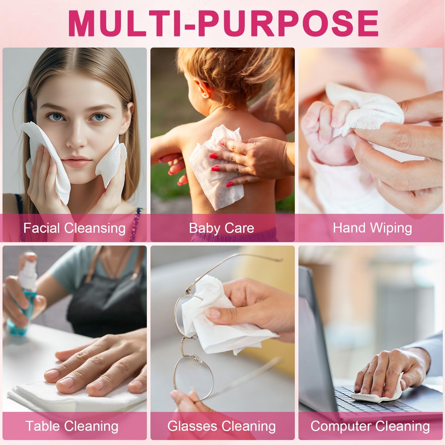 FACEMADE 60 Ct Disposable Face Towels XXL, Face Towelettes for Makeup and Clean, Super Soft and Thick Dry Wipes, USDA Certified 100% Biobased, Rose