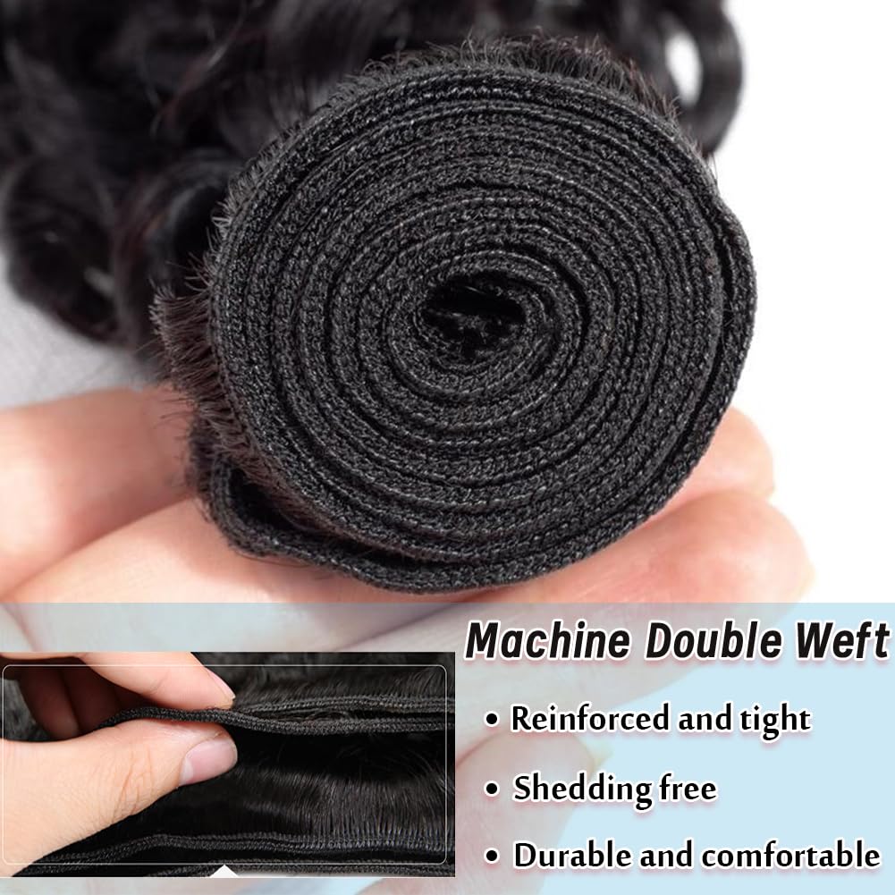lianlian Deep Wave Bundles Human Hair Weave Brazilian Virgin Hair Wet And Wavy Bundle 12A Grade Unprocessed Human Hair Extensions Natural Black 3 Bundles Deep Curly 14 16 18Inch