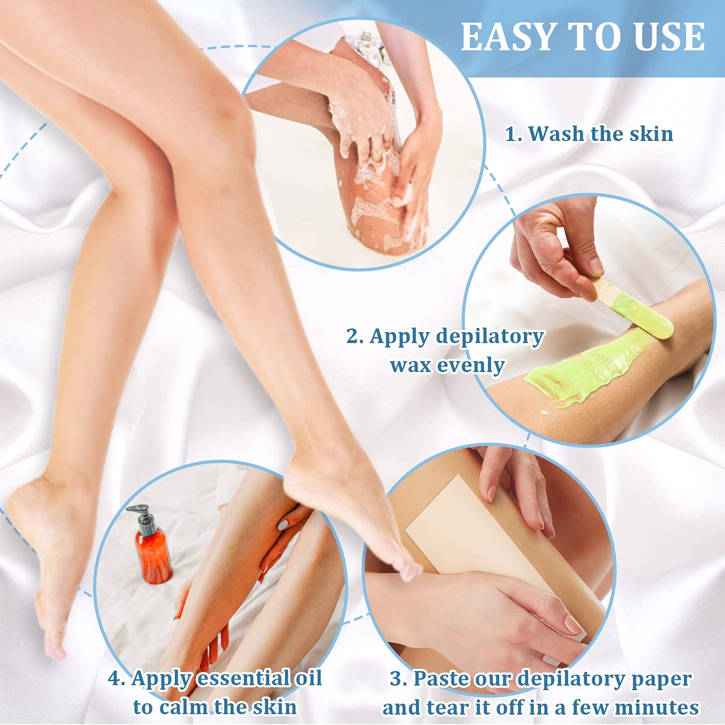 Whaline 400 Pieces Non-Woven Wax Strips Body and Facial Waxing Strips White Multi-Size Hair Removal Muslin Wax Strips Spa Beauty Waxing Strips for Face Arms Legs Underarm Bikini Hair Removal