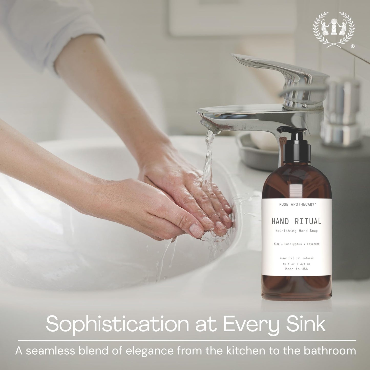 Muse Apothecary Hand Ritual - Aromatic and Nourishing Hand Soap, Infused with Natural Aromatherapy Essential Oils - USDA Certified Biobased - 16 oz, Fleur du Lavender, 2 Pack
