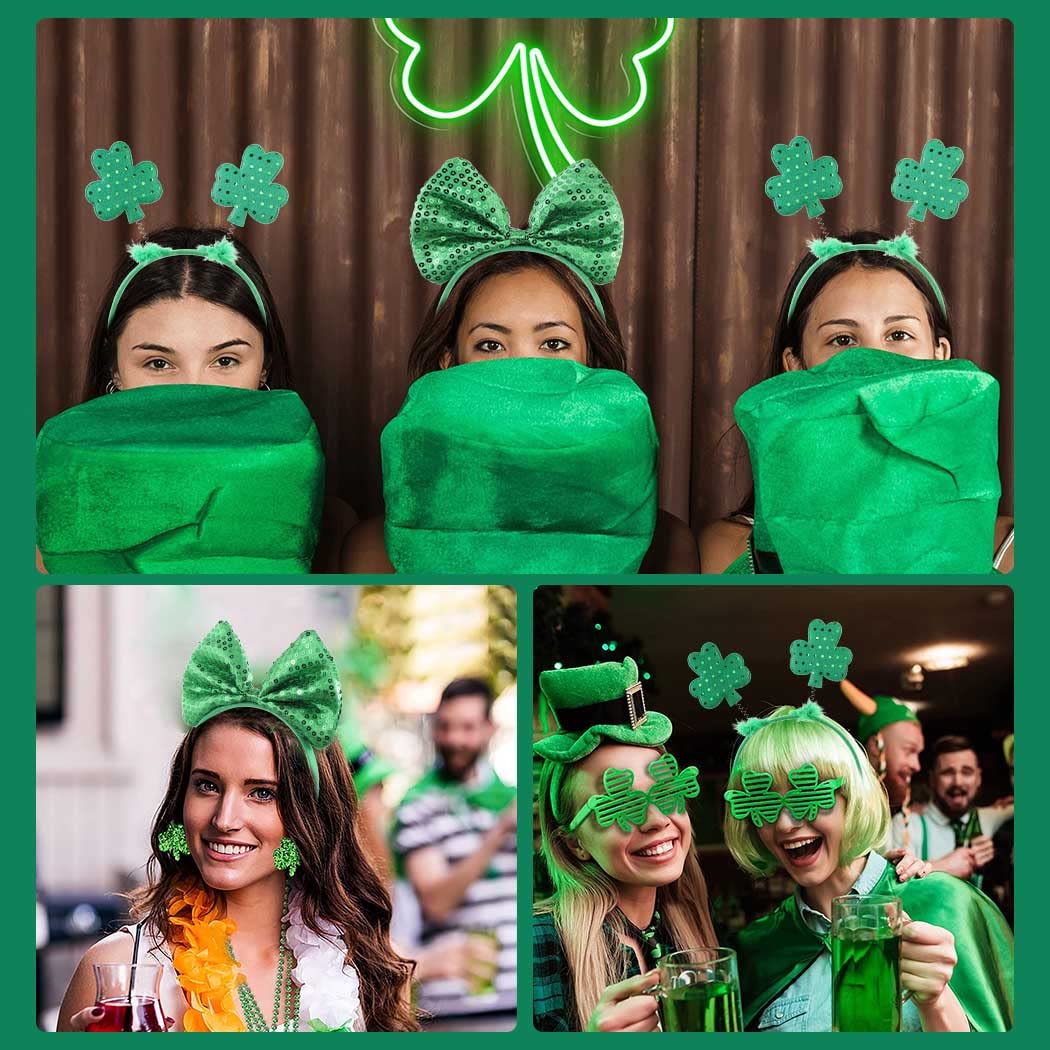 JONKY St Patrick Day Headband Green Bow Headbands Irish Shamrock Hair Accessories for Women and Girls(Pack of 2)(Style3)