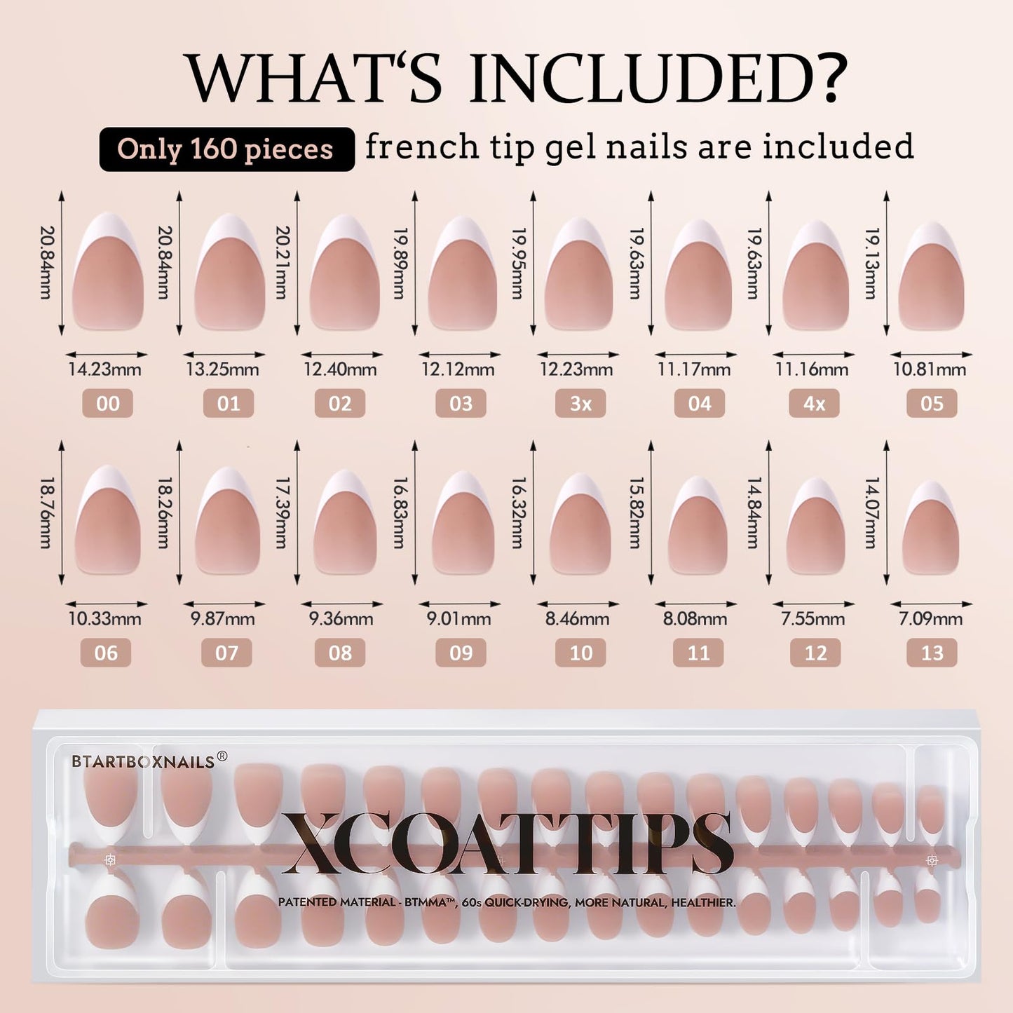 BTArtboxnails French Gel Nail Tips - French Tip Press on Nails Brown Short Almond 3 in 1 X-coat Tips Pre-applied Tip Primer & Base Coat, No Need to File Fake Nails for Nail Art DIY