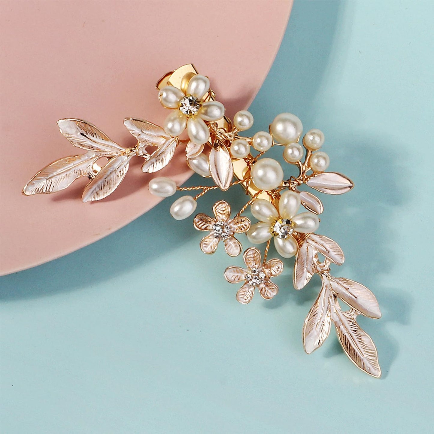 Brides Wedding Crystal Flower Hair Combs, Vintage Hair Clips French Rhinestone Barrettes, Pearl Flower Hair Pins Hair Accessories for Women Girls Bridesmaids