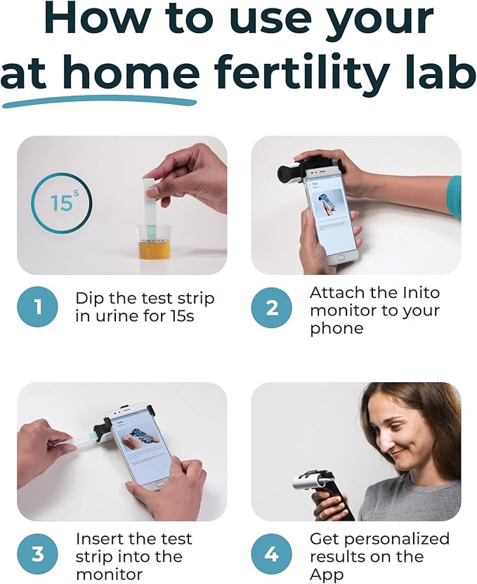Inito Fertility Monitor & Hormone Tracker for Women | Estrogen, LH, PdG (Urine Metabolite of progesterone), FSH | Track and Confirm Ovulation | Includes 15 Test Strips (iPhone 15 Pro)
