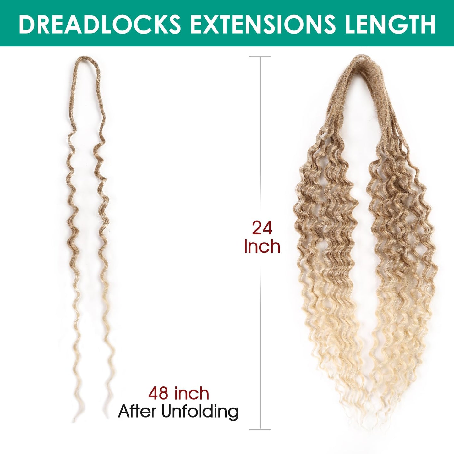HANNE Double Ended Curly Dreadlock Extensions for Black Women and Men 24 Inch 10 Strands Ombre Blonde Curly Synthetic Wavy Dreadlock Extensions (24 inch, MT27/613)