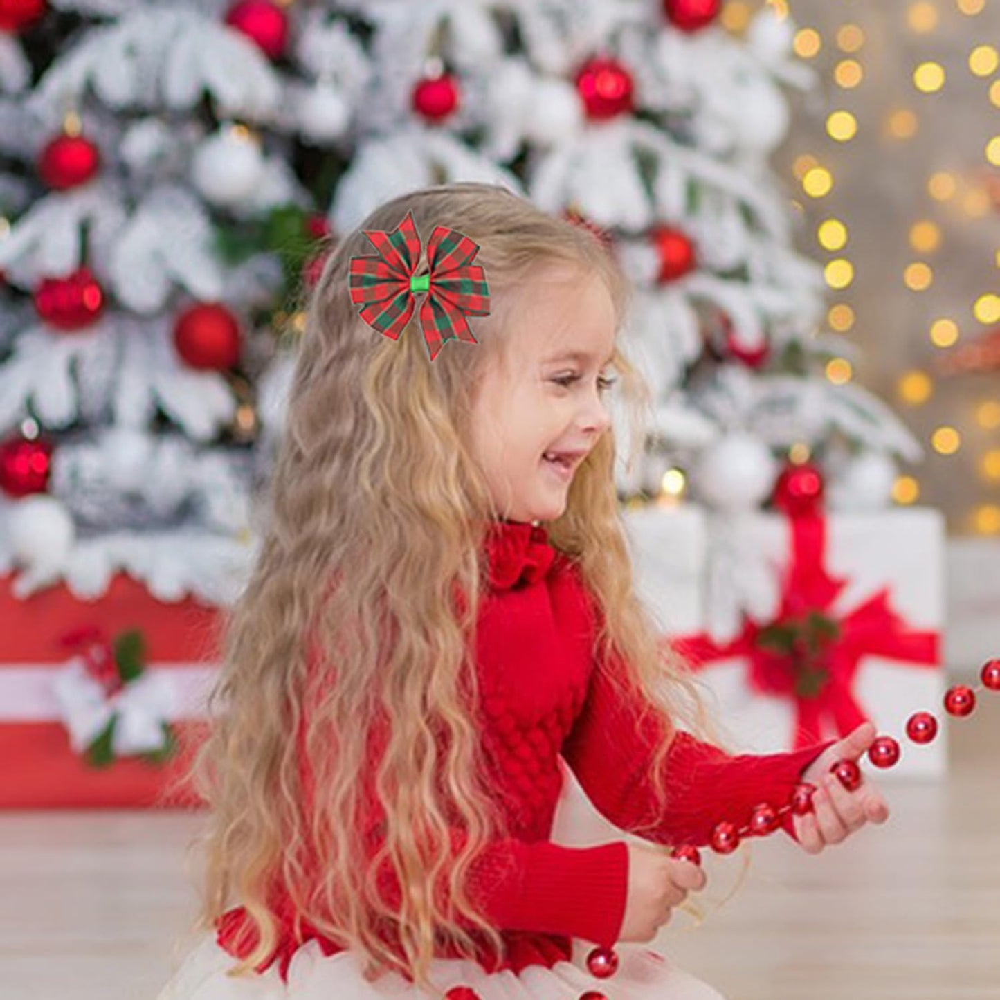 Christmas Hair Bow Clip Girls Baby Bow Clips for Christmas Red and Green Santa Claus Hair Accessories for Alligator Clip Non-slip Winter Xmas Gift for Hair-4pcs