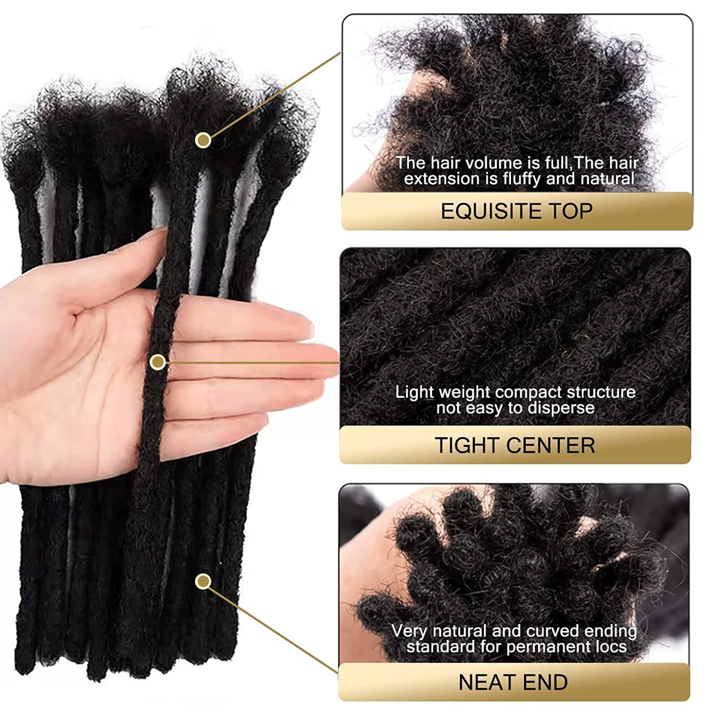 Loc Extensions Human Hair 0.6 cm Dreadlock Extensions Human Hair Dread Extensions Dread Lock Hair Extensions For Men Women 6 Inch 60 Strands 100% Real Human Hair Locs Handmade Permanent Locs