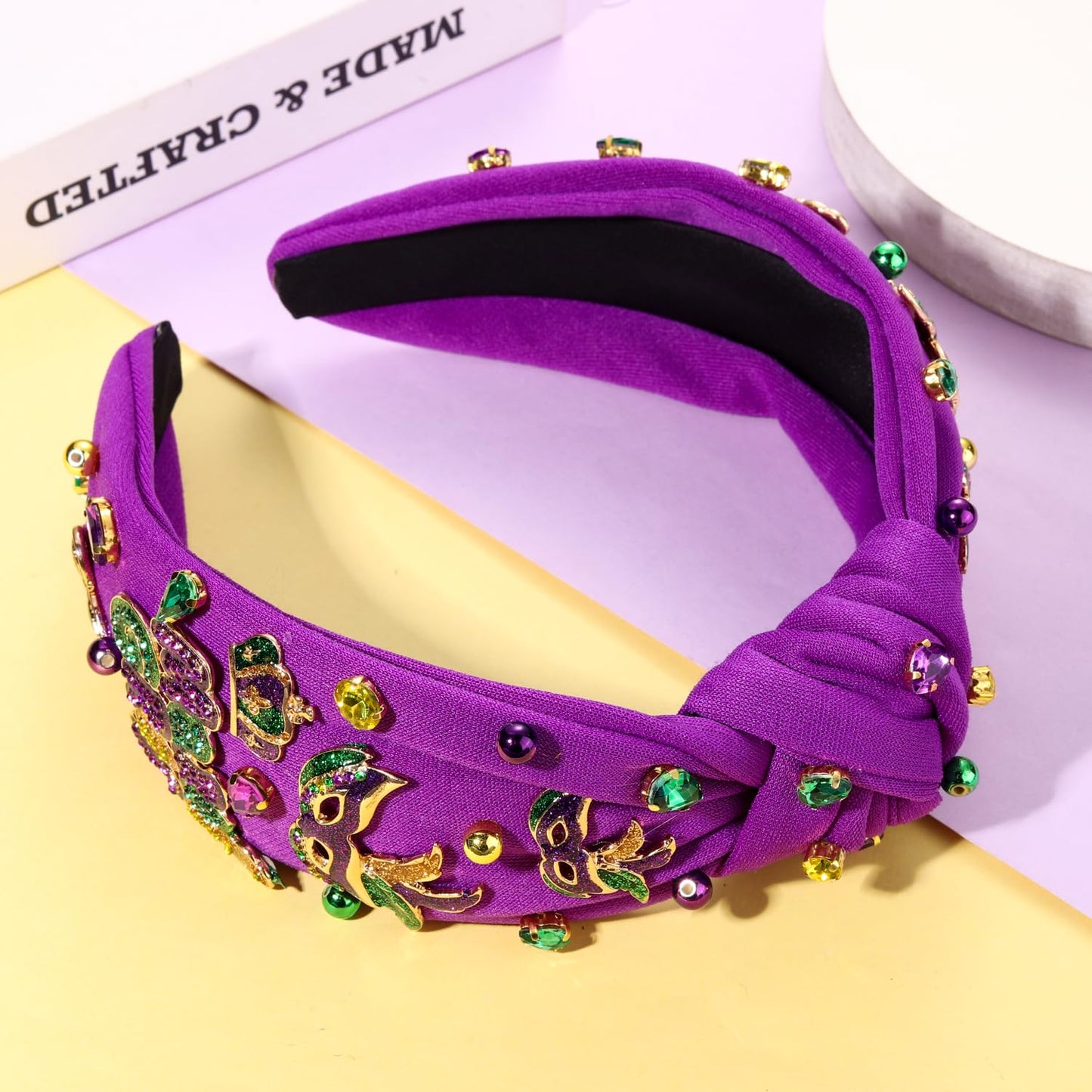 Mardi Gras Headband Accessories for Women Beaded NOLA Fleur De Lis Crown Mask Headband Jeweled Crystal Knotted Headband Fat Tuesday Carnival Parade Mardi Gras Hair Accessories Outfits (Mardi Gras 3)