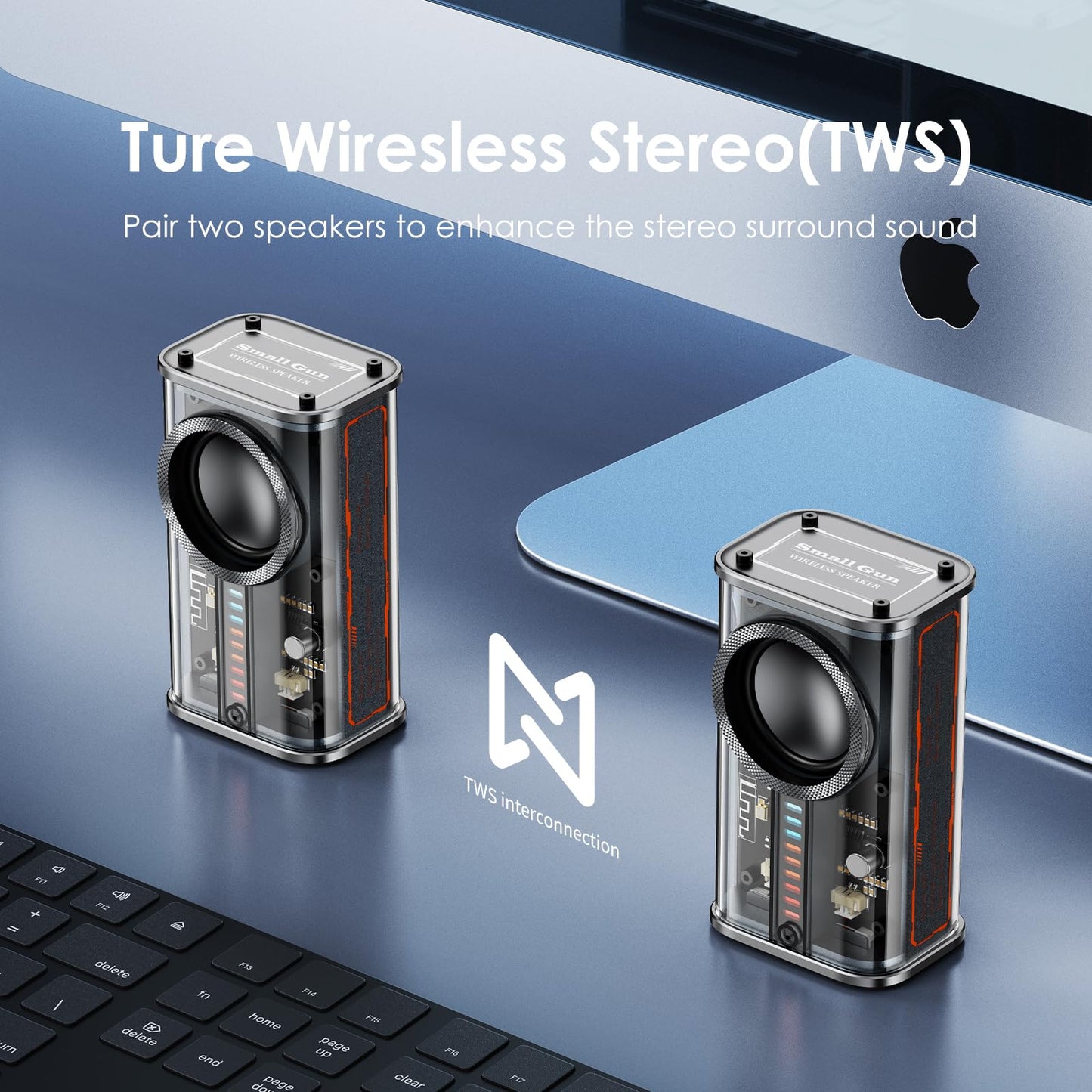 Portable Bluetooth Speaker with Lights, Transparent Wireless Mini Bluetooth Speaker with TWS, Perfect Small Speaker HD Sound and Bass for Office, Home, Shower, Room, Bike, Car (Black)