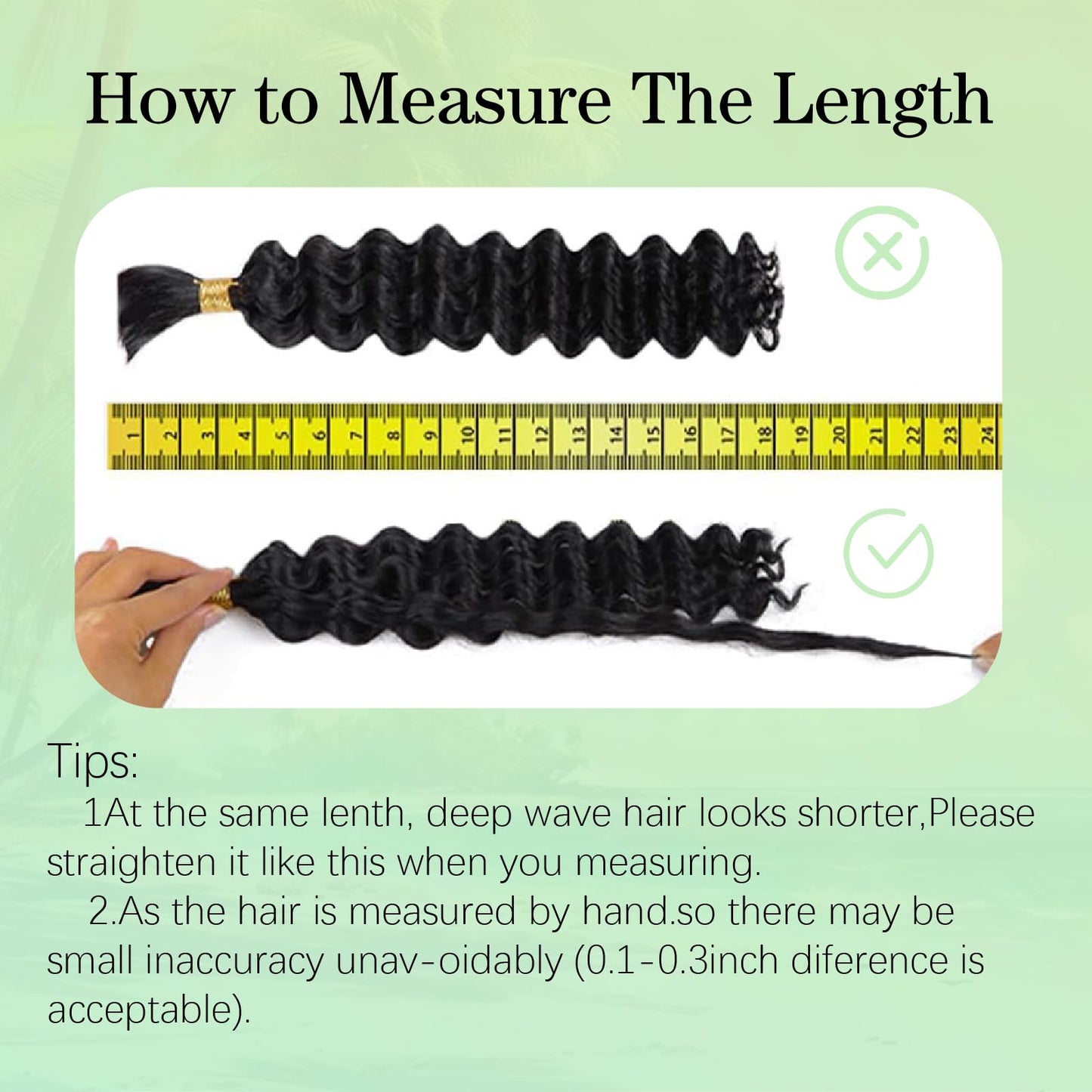 Liccaibao Deep Wave Bulk 100g 24 Inch Natural 100% Human Hair Braiding Hair Unprocessed No Weft 10A Brazilian Virgin Hair for Curly Human Hair Extensions Boho Braids Wet and Wavy Human Braiding Hair