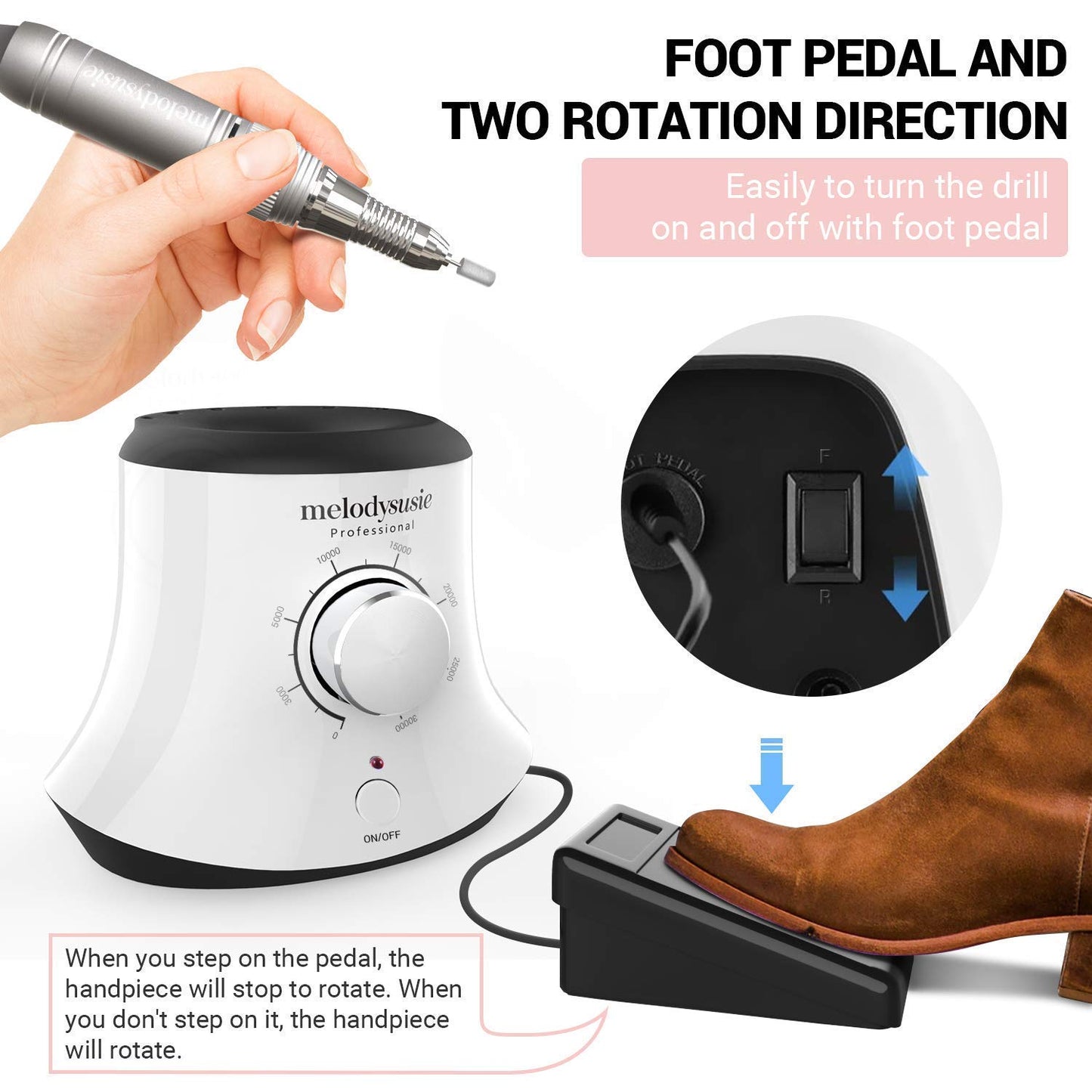 MelodySusie 30000 rpm Professional Nail Drill-Scarlet, High Speed, Low Heat, Low Noise, Low Vibration, UV LED Nail Lamp 48W Nail Dryer for Gel Nail Polish, Portable Electric Efile Drill for Shaping