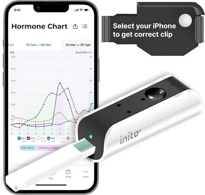 Inito Fertility Monitor & Hormone Tracker for Women | Estrogen, LH, PdG (Urine Metabolite of progesterone), FSH | Track and Confirm Ovulation | Includes 15 Test Strips (iPhone 14 Pro Max)