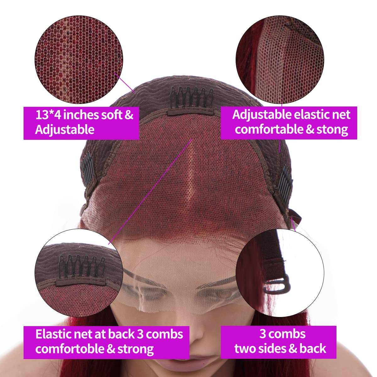 ELENINE 99J Burgundy Lace Frontal Wig Human Hair Straight Pre Plucked with Baby Hair for Black Women 13x4 Lace Front Human Hair Wig Brazilian Remy Hair (99j 13x4 Lace Front Wig Straight, 18 inches)
