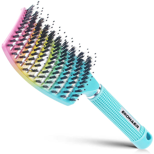 EKONAER Detangling Brush Boar Bristles Hair Brush for Adult & Kids Wet or Dry Hair,Curved and Vented Detangler Brush - Adds Shine and Makes Hair Smooth(Green)