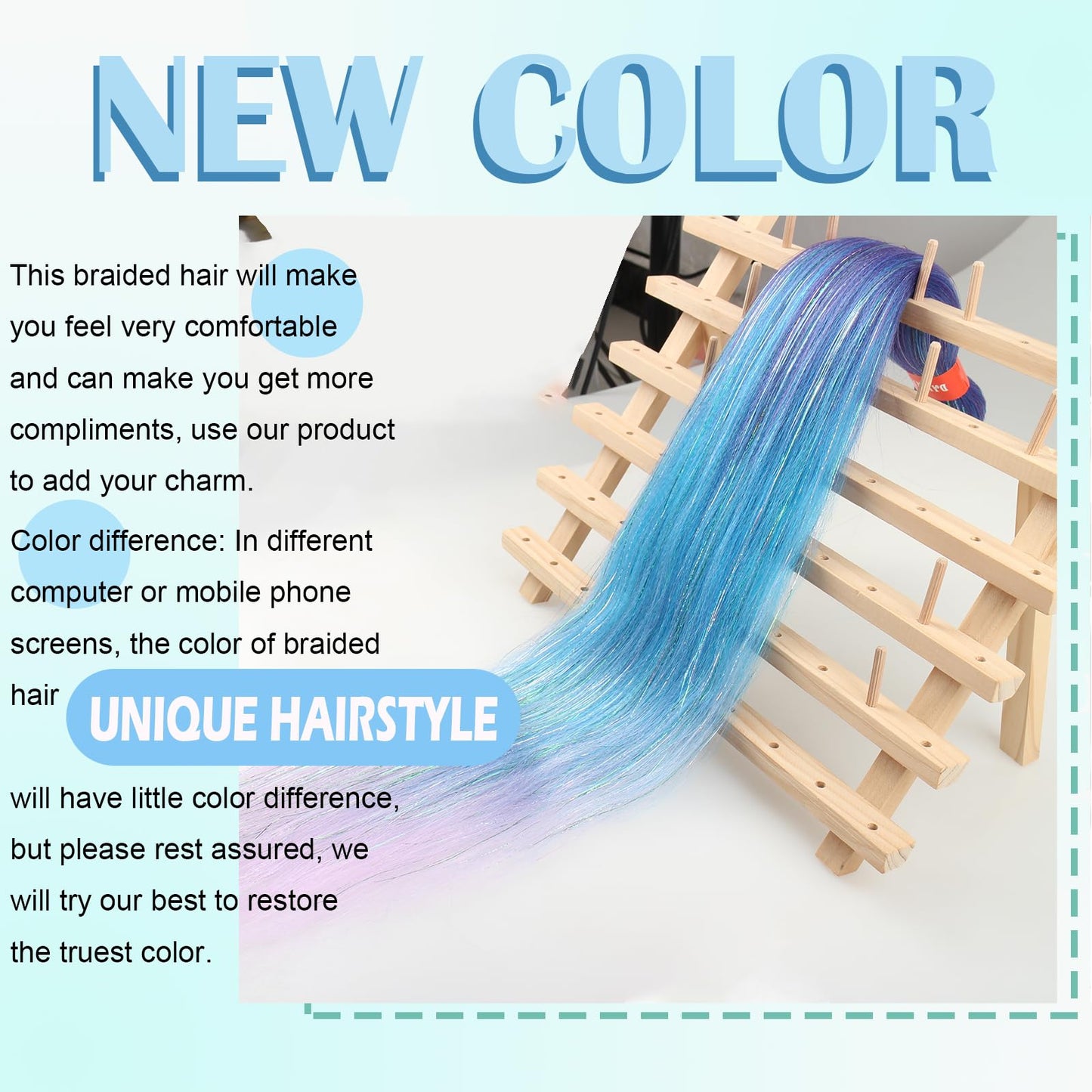 Glitter Ombre Lake Blue Purple Festival Pre Stretched Braiding Hair with Tinsel Shinny 30 Inch Yaki Texture Box Braid Hair Extensions 3 Packs Yaki Texture Easy to Use for Party