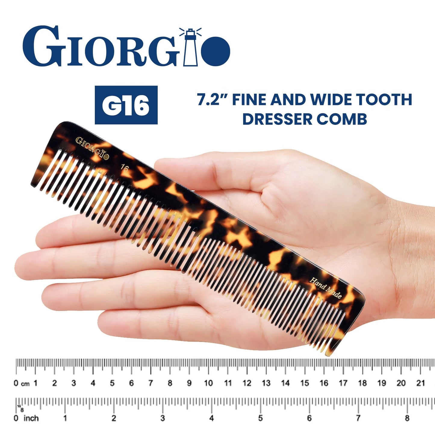 Giorgio G16 Fine Tooth Comb and Wide Tooth Comb Detangler Handmade Hair Comb, Mens Hair Comb for Men and Detangler Comb for Women, Hair Styling Barber Comb and Detangling Comb