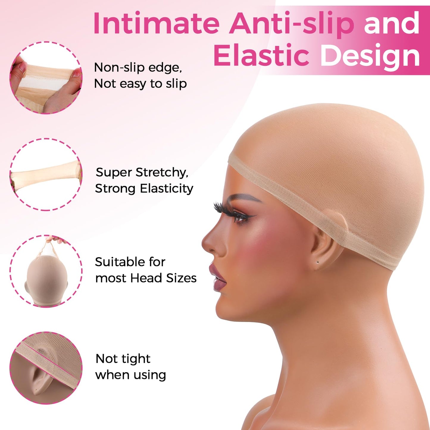 Lashey HD Wig Cap 12 Pieces Nude Color Skin-friendly wig Caps Invisible and Breathable Wig Grip Cap for Women Sheer Stretchy Wig Caps