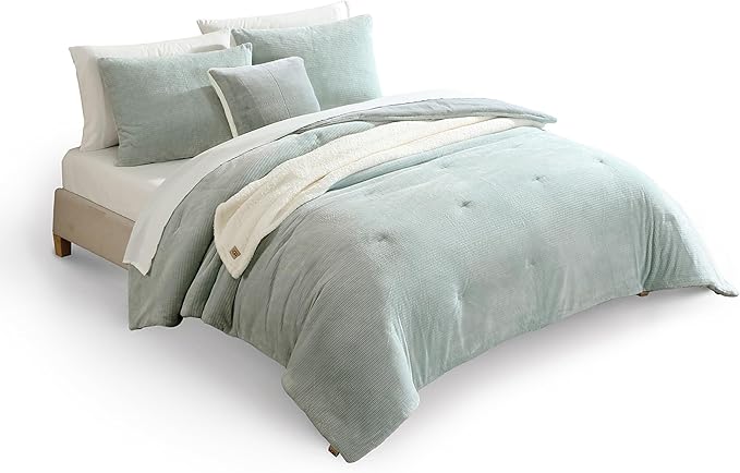 UGG Remina Comforter Set 5 Piece Bed in a Bag with Throw Blanket, Decorative Pillow, Shams, and Reversible Comforter Hypoallergenic Washable Luxury Fluffy Bedding, Full/Queen, Blue Green Clear Creek