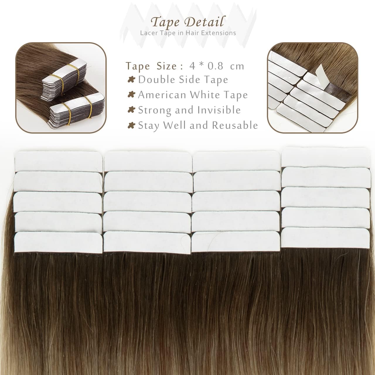 LacerHair Tape in Human Hair Extensions 16 Inch 50g Balayage #4 Dark Brown Fading to #18 Dark Ash Blonde 20pcs 50g Invisible Double Sided Seamless Skin Weft Real Remy Human Hair Extensions Tape in