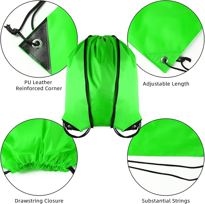 GoodtoU Drawstring Bags - Nylon Backpacks with Drawstring Closure, Bulk Cinch Sack Gym Bags for Sports, Travel, Teams (Green, 48Pcs)