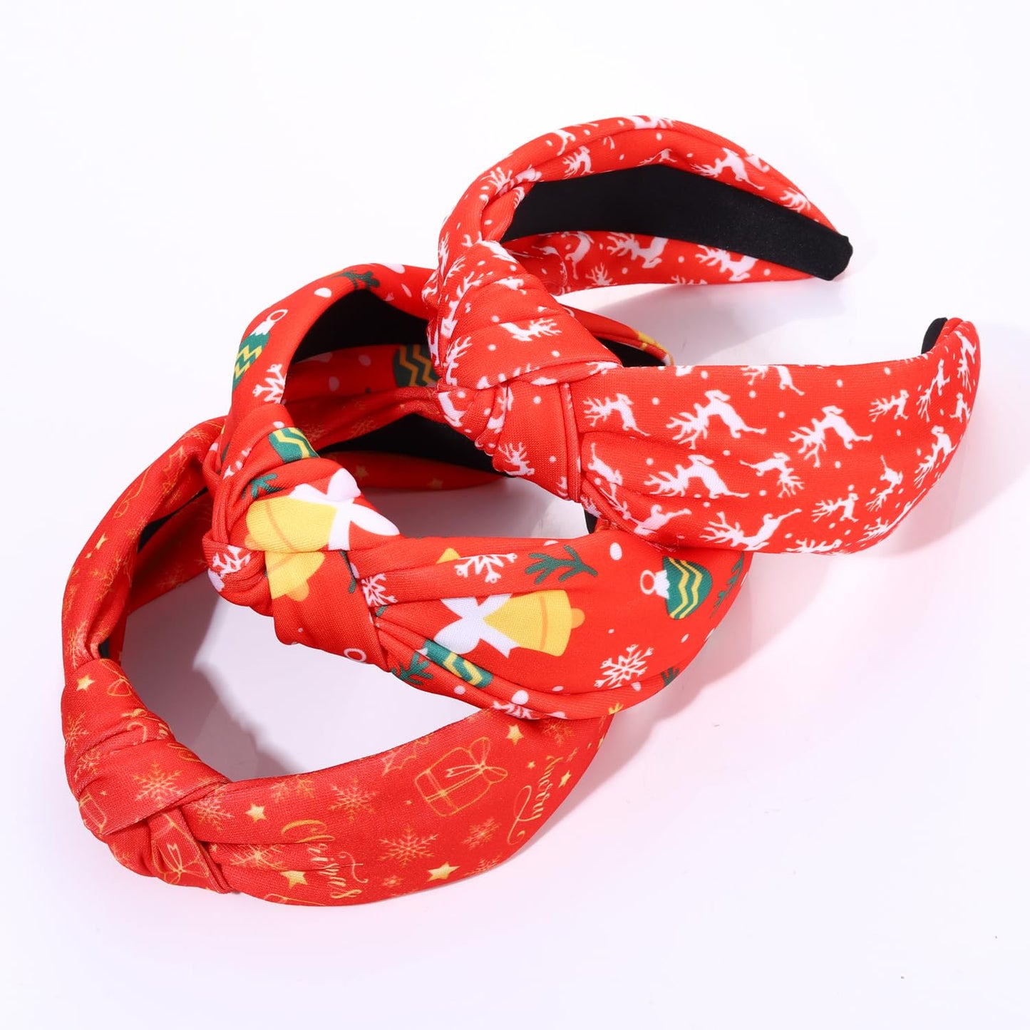 Christmas Headband for Women Girls Snowflake Reindeer Christmas Tree Present Candy Cane Pattern Knotted Hairband Xmas Holiday Wide Knot Head Band Hair Accessory Gift