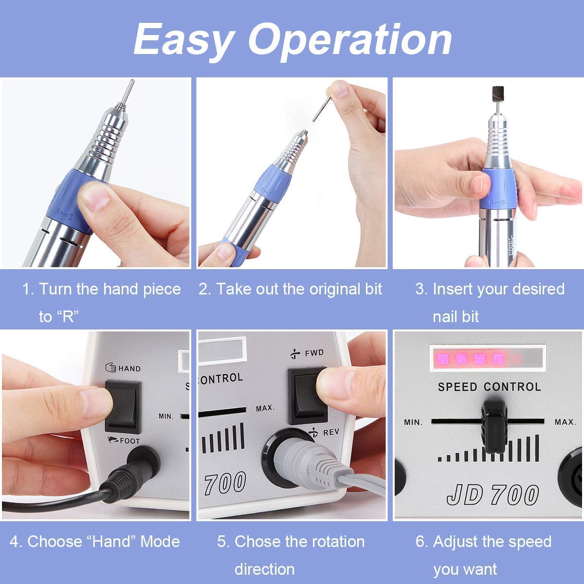 Makartt Nail Drill Electric Nail File Machine JD700 with Nail Drill Bits Fine Efile Bits Tungsten Carbide Bundle