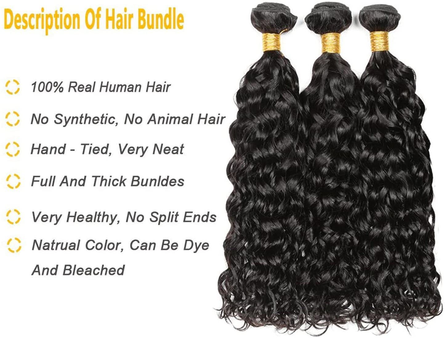 HeioWuio Water Wave Hair Bundles Natural Black Color Brazilian Remy Hair Weaves No Tangle Hair Extensions Real Unprocessed Virgin Hair Bundle 24 24 24 Inch