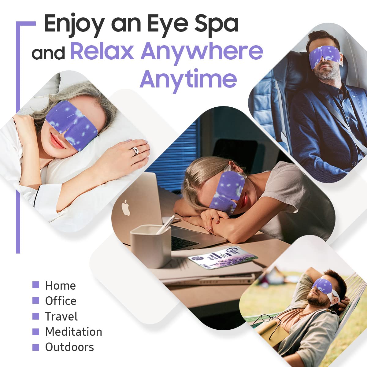 BeHoomi 30Packs Steam Eye Mask, Heated Eye Mask Warm Compress for Eyes, Self Heating Disposable Eye Masks for Home Sleep, Spa, Travel Essentials & Relaxation Gifts, Stocking Stuffers (Lavender)