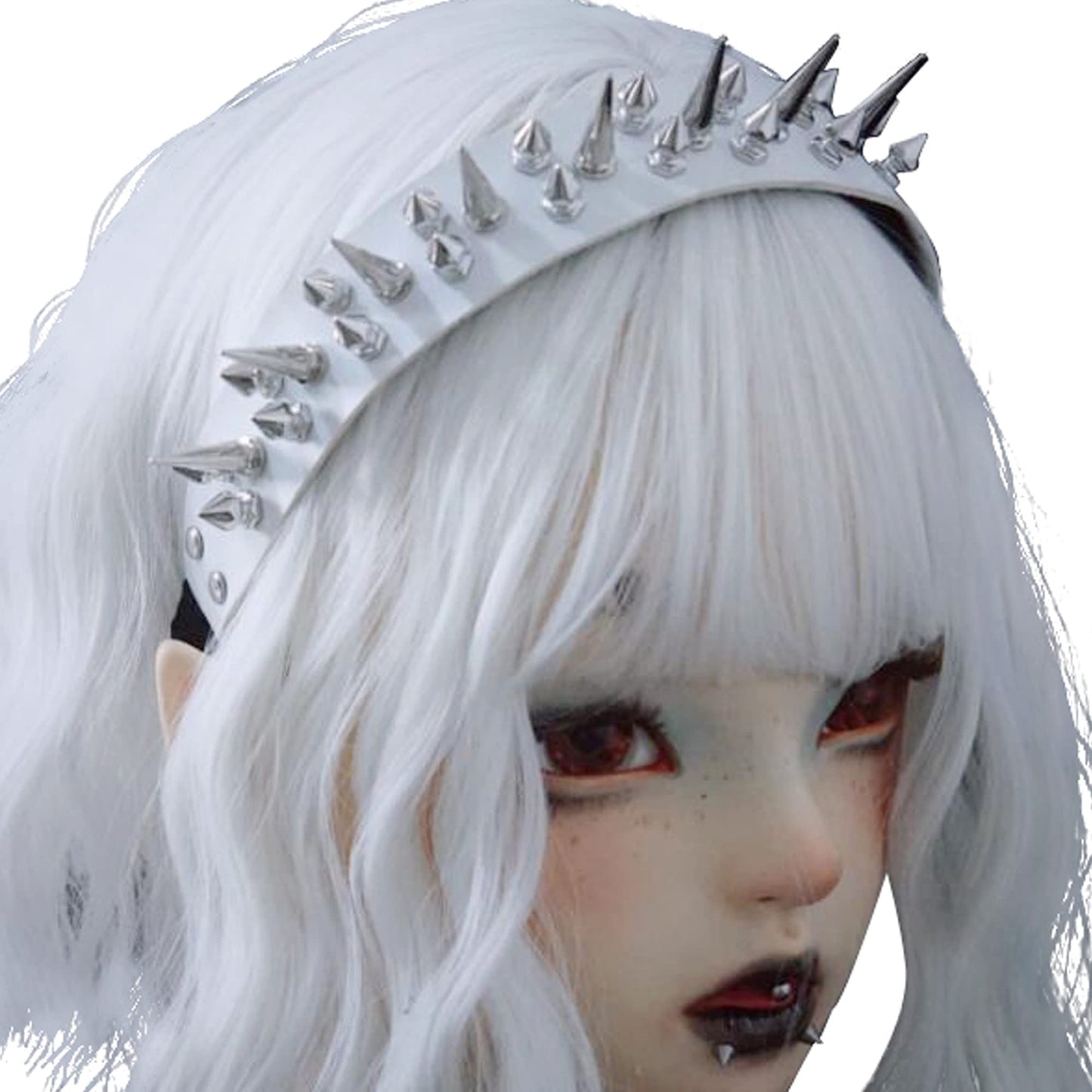 Mxdreoil Women Steampunk Spikes Headband PU Leather Women Headband Gothic Headband (BS White2)