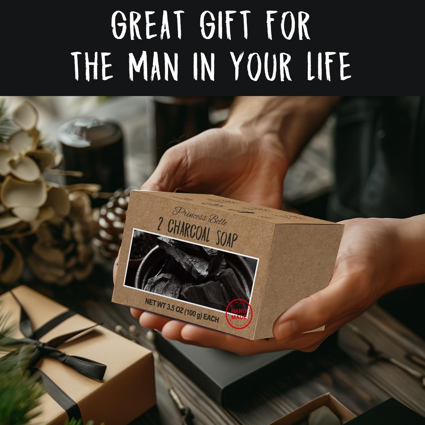 Charcoal Soap Bar Men, Charcoal Face Soap With Charcoal Powder, Activated Charcoal Soap Black Bar Soap for Detoxifying,Cleansing and Moisturizing,Natural Soap Bar for Body Odor Eliminator-2 Pack