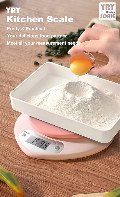 YRY Ultra Precise Kitchen Scale - The Ultimate Baking and Cooking Companion - 6.6lbs (3kg) Capacity, 0.0035 oz (0.1g) Graduation, Large LCD Display, and Tare Function, and ML Unit - (Pink 3kg/0.1g)
