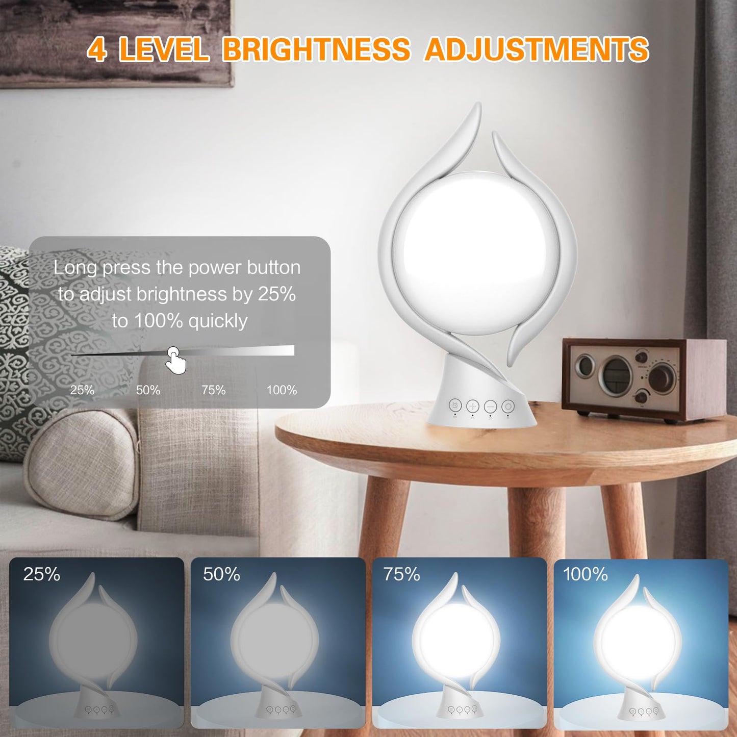 Voraiya Light Therapy Lamp 10000 Lux, UV-Free Therapy Light with 5 Brightness, 3 Color Temperature, 4 Timer, Memory Function, Full Spectrum, Bright Seasonal Sun Light Lamp for Bedroom, Office