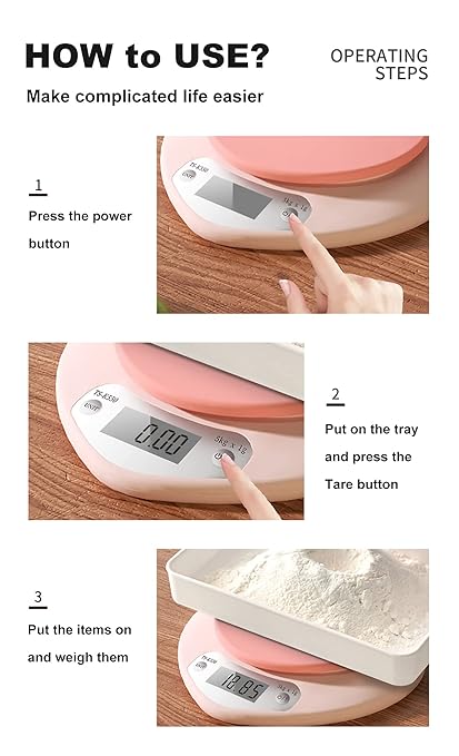 YRY Ultra Precise Kitchen Scale - The Ultimate Baking and Cooking Companion - 6.6lbs (3kg) Capacity, 0.0035 oz (0.1g) Graduation, Large LCD Display, and Tare Function, and ML Unit - (Pink 3kg/0.1g)