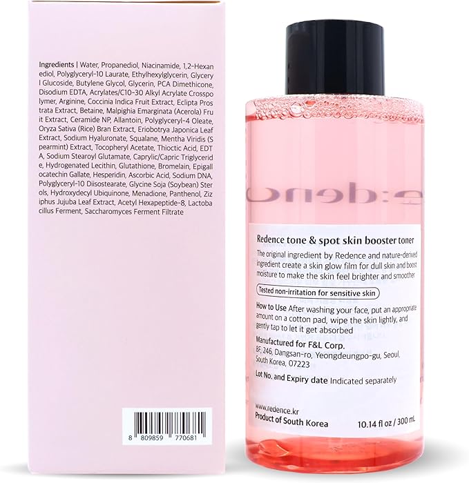 [Redence] Rice Bran Extract Deep Hydration Toner - Gentle Exfoliating, Soothing Mask Treatment, Ceramide Barrier Protection, Unscented for Sensitive Skin, 10.14 fl oz