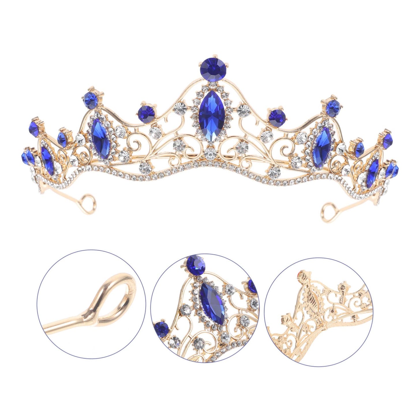 DRESSOOS Baroque Crown Cosmetic Containers Diamond Headband Blue Wedding Bridal Hair Decors Gold Tiara Pearl Decor Gold Wedding Decor Nurses Hat Zinc Alloy Miss Make up Small Crown